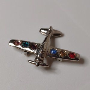 Very Awesome Plane Brooch With Multicolor Plastic Stones